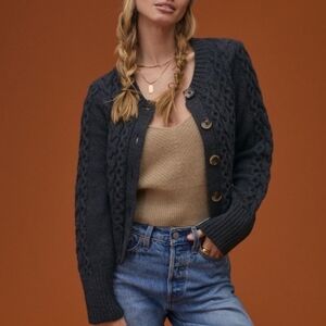 Maeve Charcoal Cable Knit Cardigan